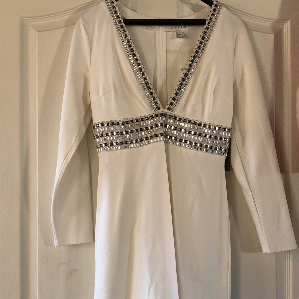 Red Beaded V Neck Dress